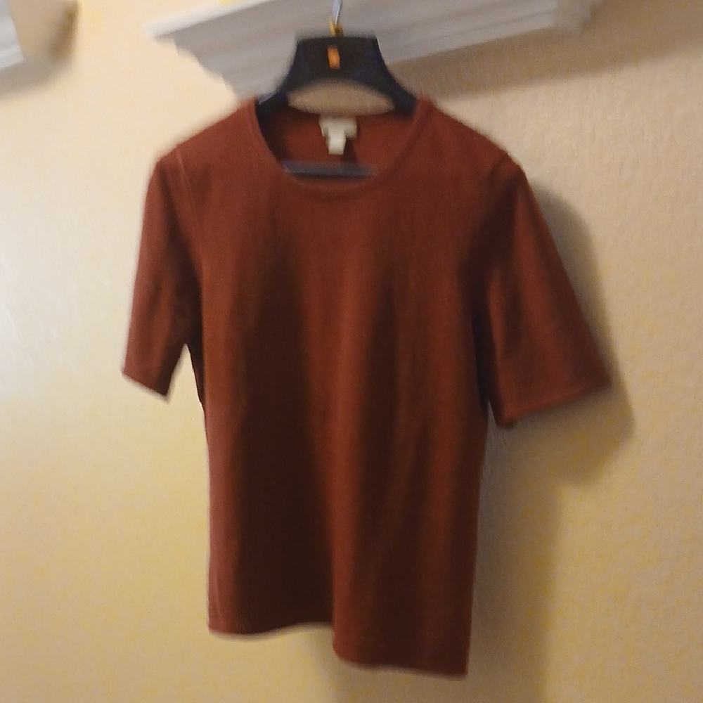 Rust Red Cashmere Short  Sleeve Top